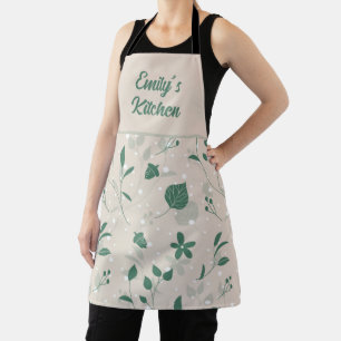 Elegant Sage Green Wildflower Botanical Kitchen Apron