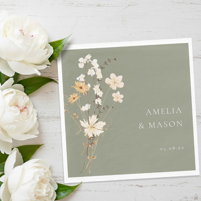 Elegant Sage Green Wildflower Bouquet Wedding  Napkins (Elegant Sage Green Wildflower Bouquet Wedding Napkins)