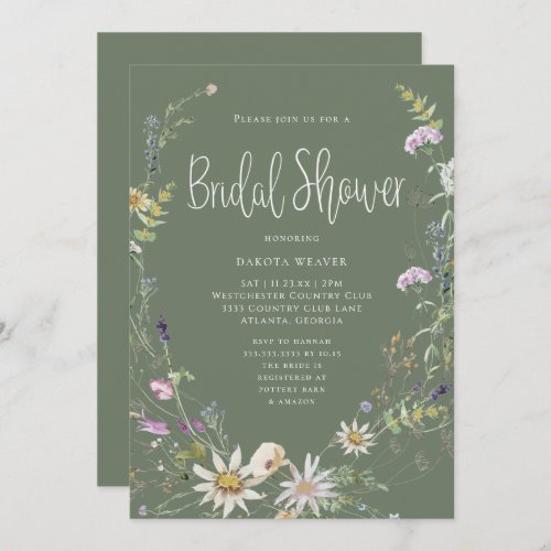 Elegant Sage Green Wildflower Bridal Shower Invitation
