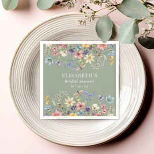 Elegant Sage Green Wildflower  Bridal Shower Napkins