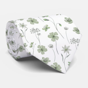 Elegant sage green wildflower floral neck tie