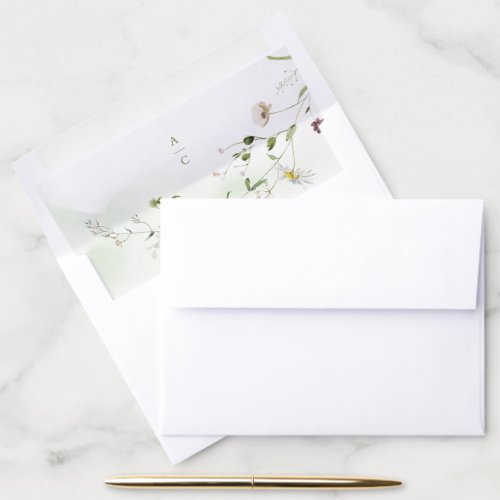 Elegant Sage Green Wildflower Rustic Boho Wedding Envelope Liner