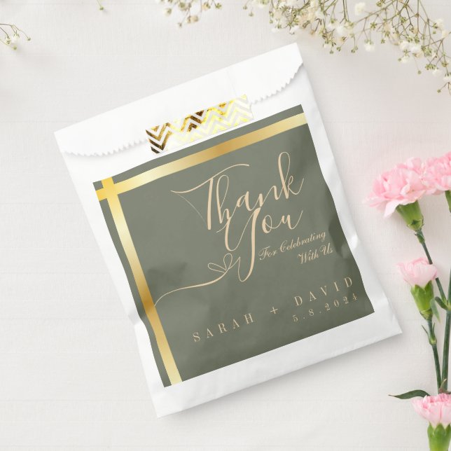 Elegant Sage Green with Gold Stripe Wedding  Favor Bag (Sealed)