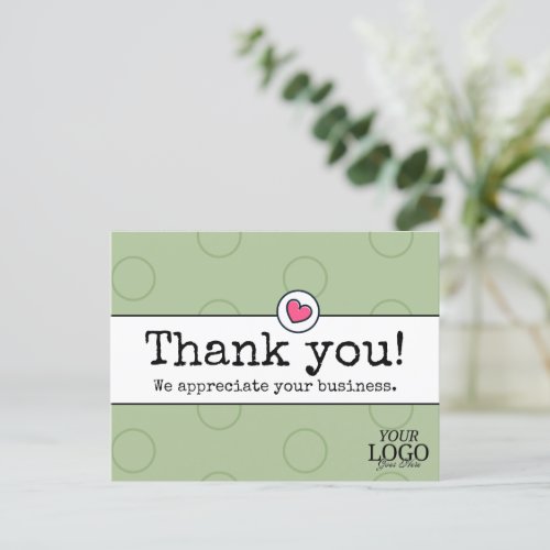 Elegant Sage Green With Heart Business Thank You Postcard