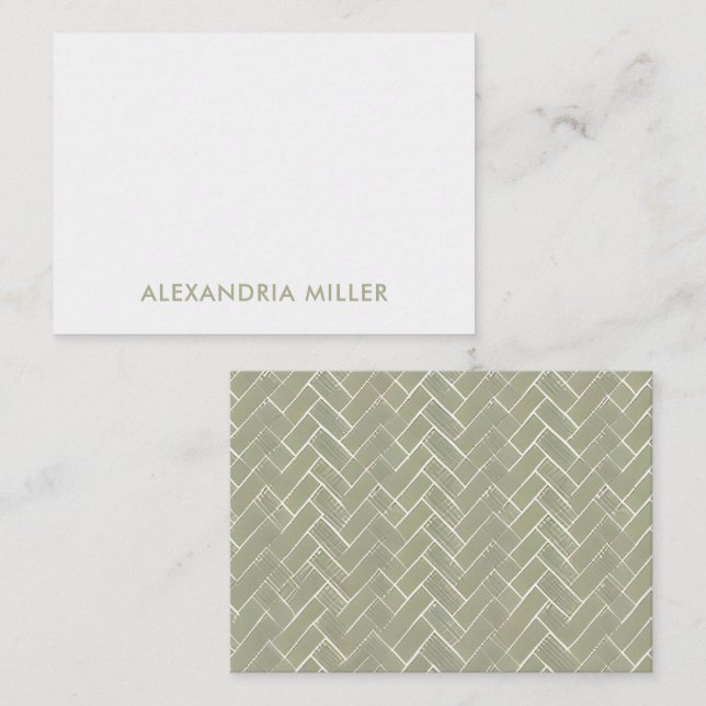 Elegant Sage Green with Herringbone Pattern Note Card (Front/Back)