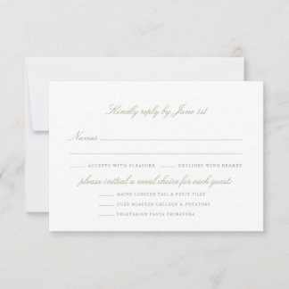 Elegant Sage Green With Meal Options Wedding RSVP Card