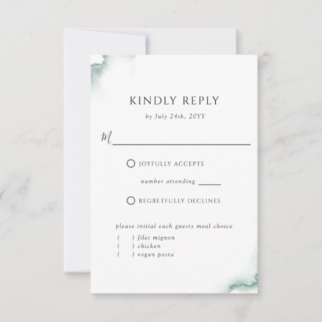 Elegant Sage, Green With or Without Meal RSVP Card (Front)