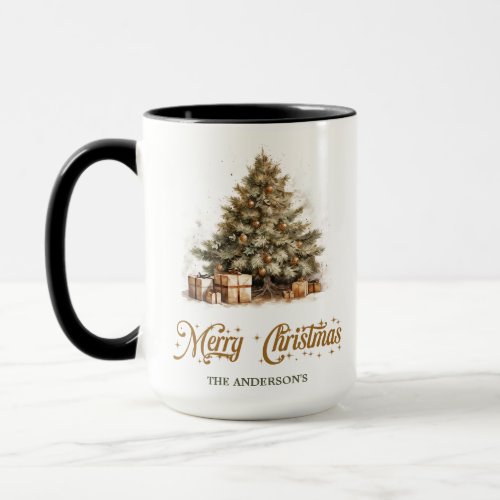 Elegant sage green wreath faux gold Christmas tree Mug