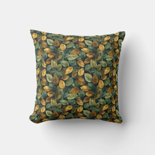 Elegant sage green yellow brown copper fall leaves throw pillow