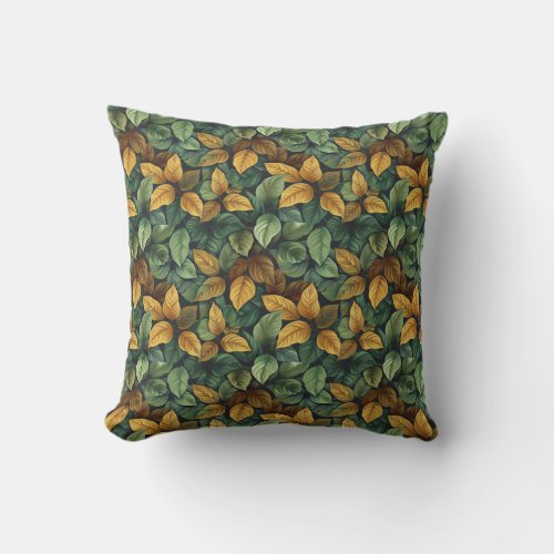 Elegant sage green yellow brown copper fall leaves throw pillow