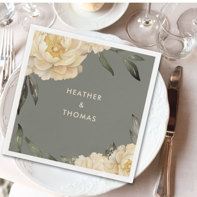 Elegant Sage Green Yellow Floral  Napkins (Creator Uploaded)