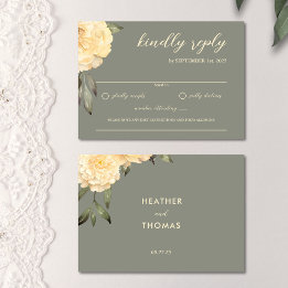 Elegant Sage Green Yellow Floral RSVP Card