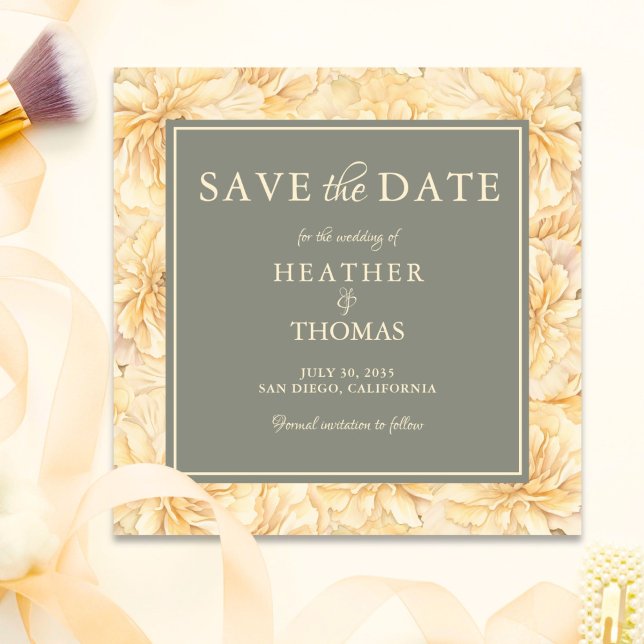 Elegant Sage Green Yellow Floral  Save The Date (Creator Uploaded)