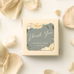 Elegant Sage Green Yellow Floral Thank You Square Sticker