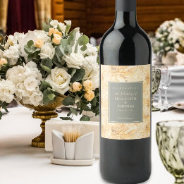 Elegant Sage Green Yellow Floral Wine Label