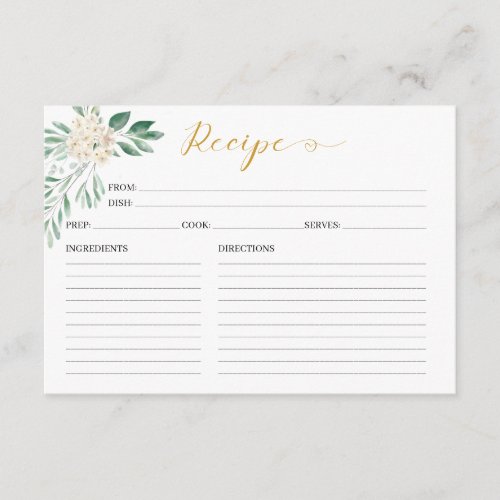 Elegant Sage Greenery Bridal Shower Recipe Card