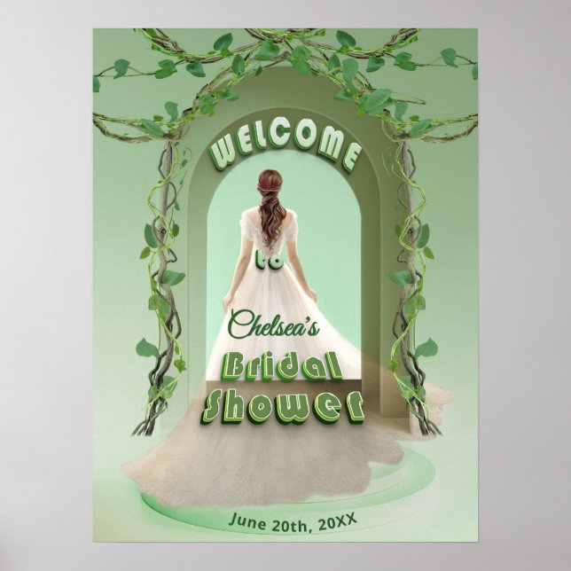 Elegant Sage Greenery Bridal Shower Welcome Sign (Front)