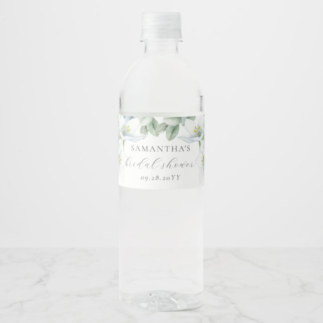 Elegant Sage Greenery Chocolate Candy Favors Water Bottle Label (Front)