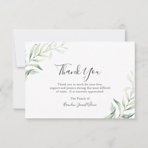 Elegant Sage Greenery Eucalyptus Funeral Thank You Card