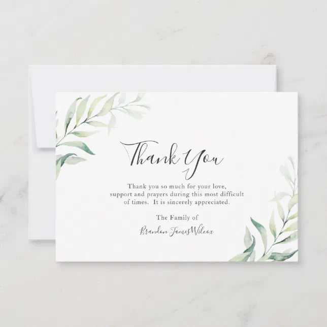Elegant Sage Greenery Eucalyptus Funeral Thank You Card | Zazzle