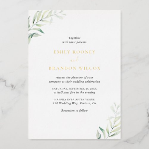 Elegant Sage Greenery Eucalyptus Wedding Gold Foil Invitation