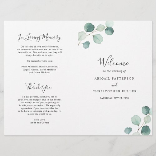 Elegant Sage Greenery Eucalyptus Wedding Program