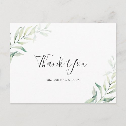 Elegant Sage Greenery Eucalyptus Wedding Thank You Postcard