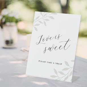 Elegant Sage Greenery Love is Sweet Wedding Pedestal Sign