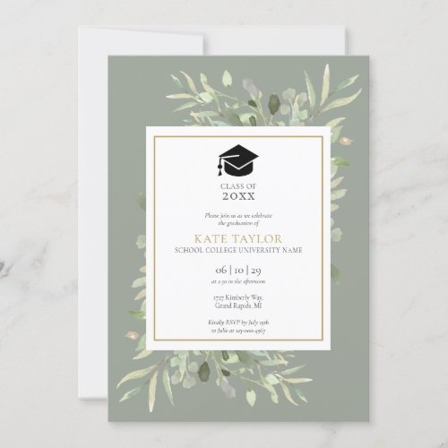 Elegant Sage Greenery Photo Graduation Party  Invitation