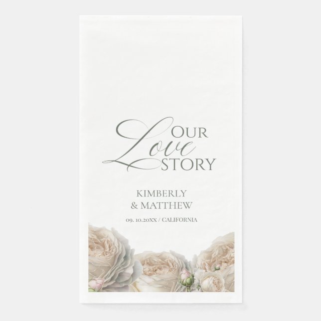 Elegant Sage Greenery Roses Wedding  Paper Guest Towels (Front)