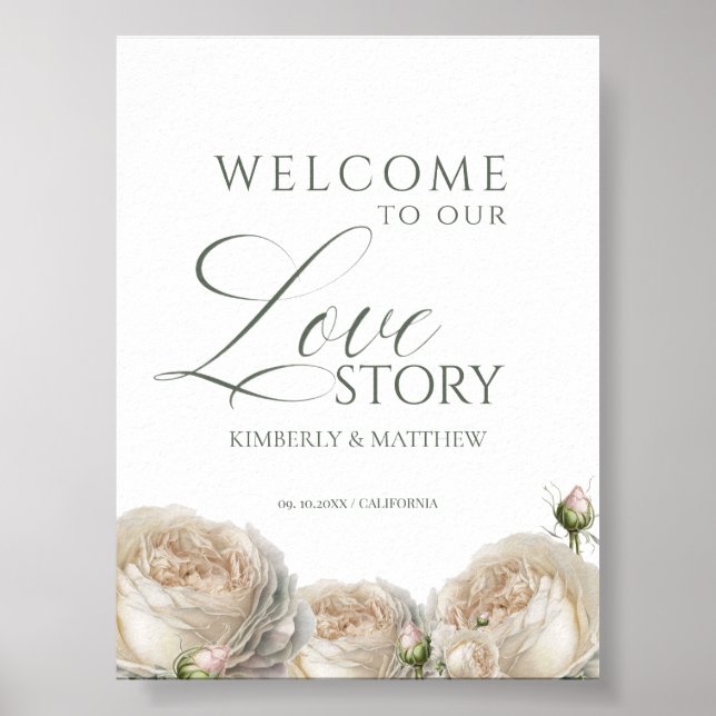 Elegant Sage Greenery Roses Welcome Wedding Sign (Front)