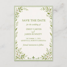 Elegant Sage Greenery Striped Save the Date Card