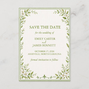 Elegant Sage Greenery Striped Save the Date Card