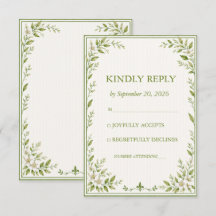 Elegant Sage Greenery Striped Wedding RSVP Card