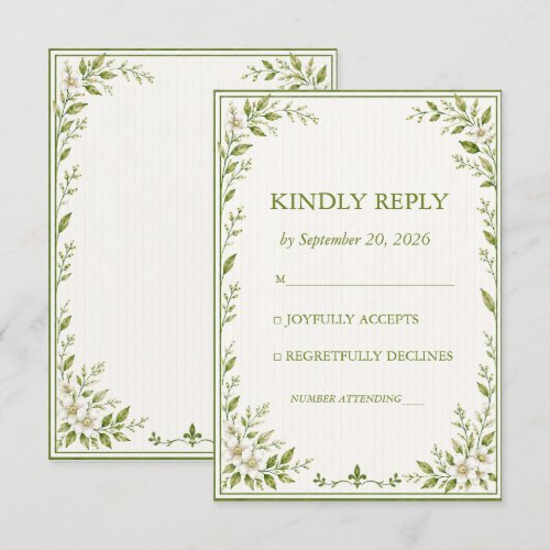Elegant Sage Greenery Striped Wedding RSVP Card