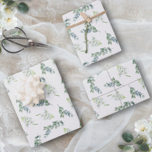 Elegant Sage Greenery Watercolor Botanical Foliage Wrapping Paper Sheets
