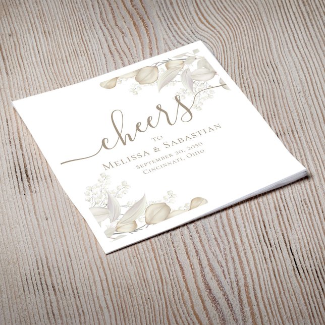 Elegant Sage Greenery Wedding Custom Napkins (Elegant wedding custom cocktail napkin with sage green greenery)