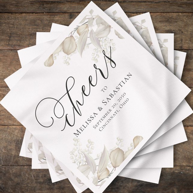 Elegant Sage Greenery Wedding Custom Napkins (Elegant wedding custom cocktail napkin with sage green greenery)