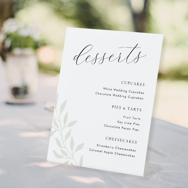 Elegant Sage Greenery Wedding Desserts Menu Pedestal Sign (Creator Uploaded)