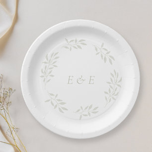 Elegant Sage Greenery Wedding Party Paper Plates