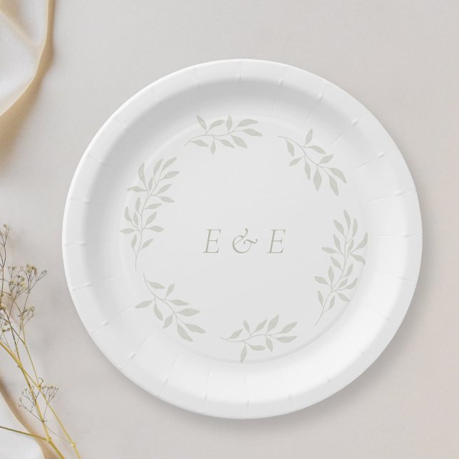 Elegant Sage Greenery Wedding Party Paper Plates (Creator Uploaded)
