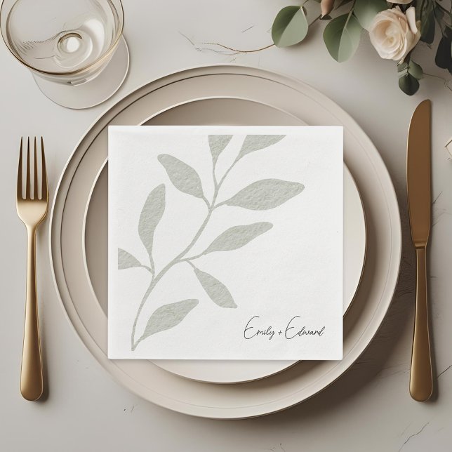 Elegant Sage Greenery Wedding Personalized Name Napkins (Creator Uploaded)