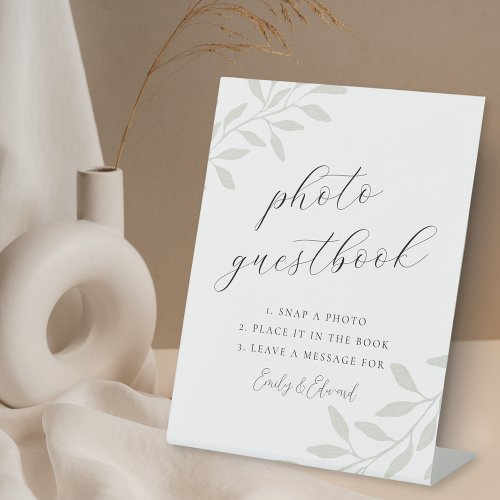 Elegant Sage Greenery Wedding Photo Guestbook Pedestal Sign