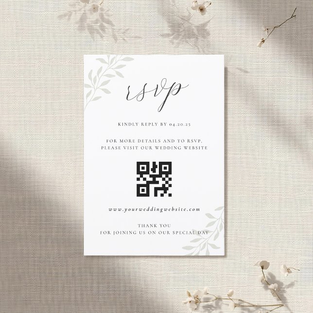 Elegant Sage Greenery Wedding QR code RSVP Card (Creator Uploaded)