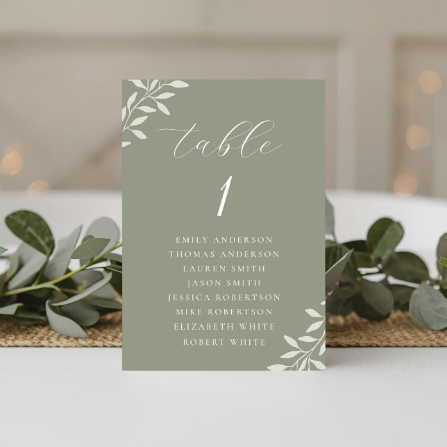 Elegant Sage Greenery Wedding Seating Chart Table Number (Creator Uploaded)