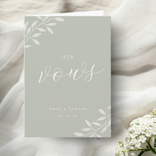 Elegant Sage Greenery Wedding Vow Books Her Vows Card