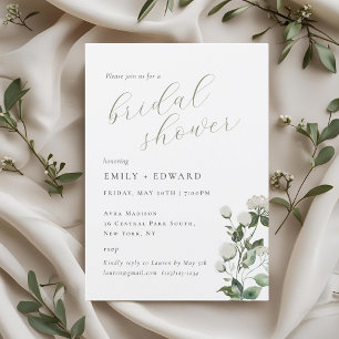 Elegant Sage Greenery & White Floral Bridal Shower Invitation