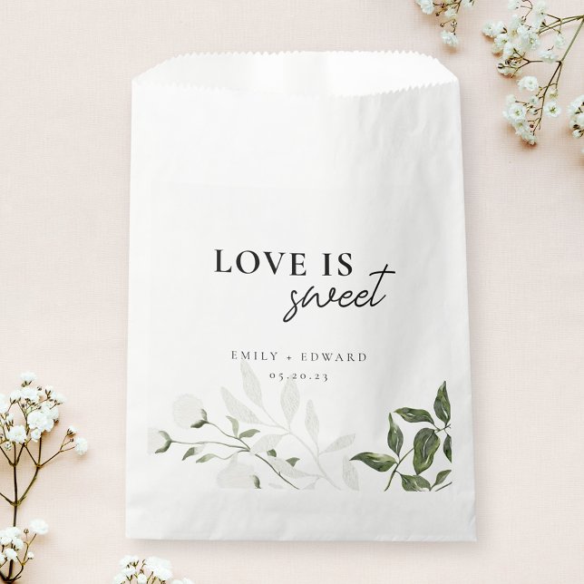 Elegant Sage Greenery & White Floral Love is Sweet Favor Bag (Creator Uploaded)