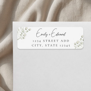 Elegant Sage Greenery White Floral Wedding Address Label