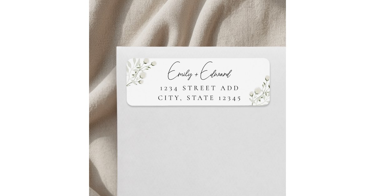 Elegant Sage Greenery White Floral Wedding Address Label | Zazzle